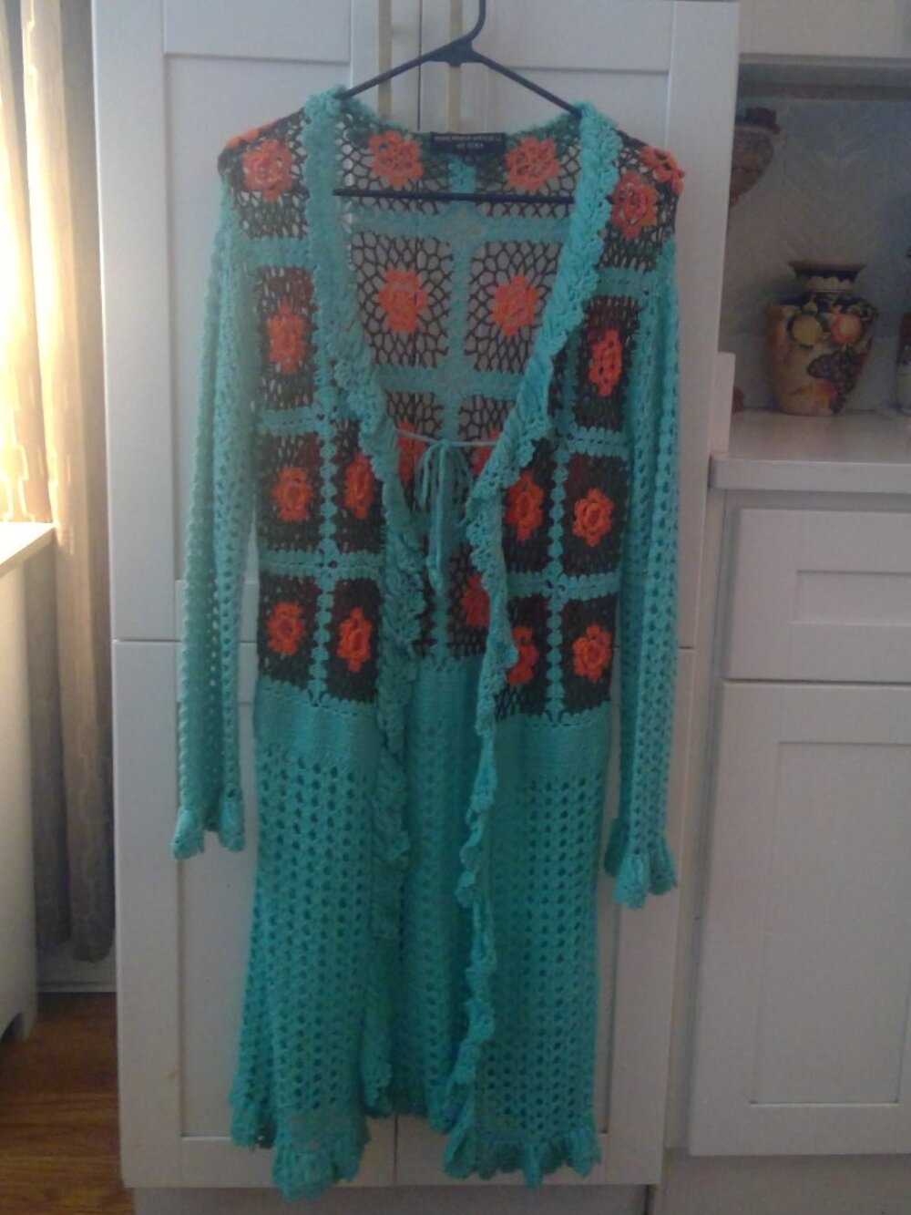 Turquoise crochet sweater